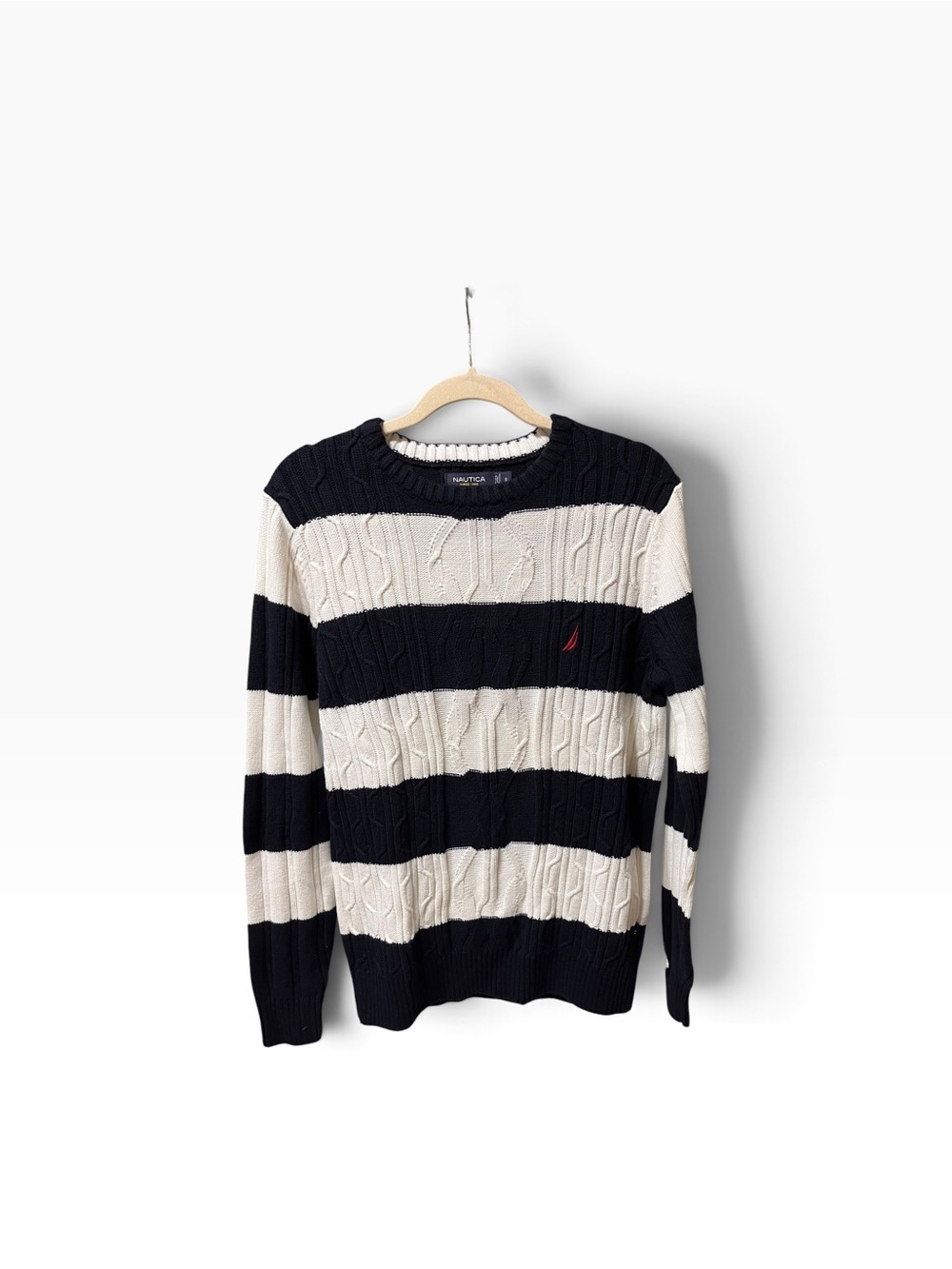 Vintage 90s Nautica Striped Cable Knit Sweater S